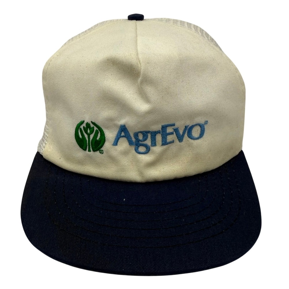 AgrEvo Trucker Hat Mens White Blue Agriculture Vintage Mesh Snapback